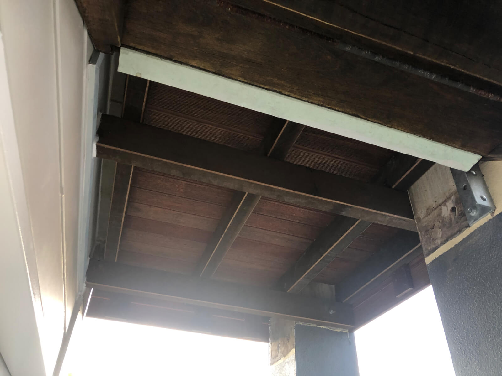 view of balcony from below hardwood structural timber repairs by first response building maintenance in Brisbane
